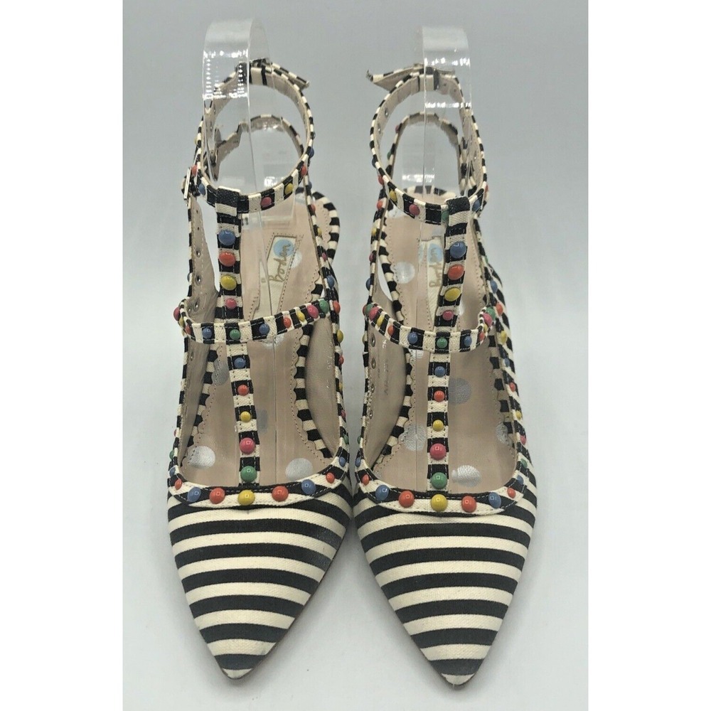 Boden Ashley Striped Courts heels Pumps Spain Studded Double T Bar Straps Sz 5.5